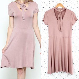 Bow Tie Neck Dress Dusty Mauve Pink